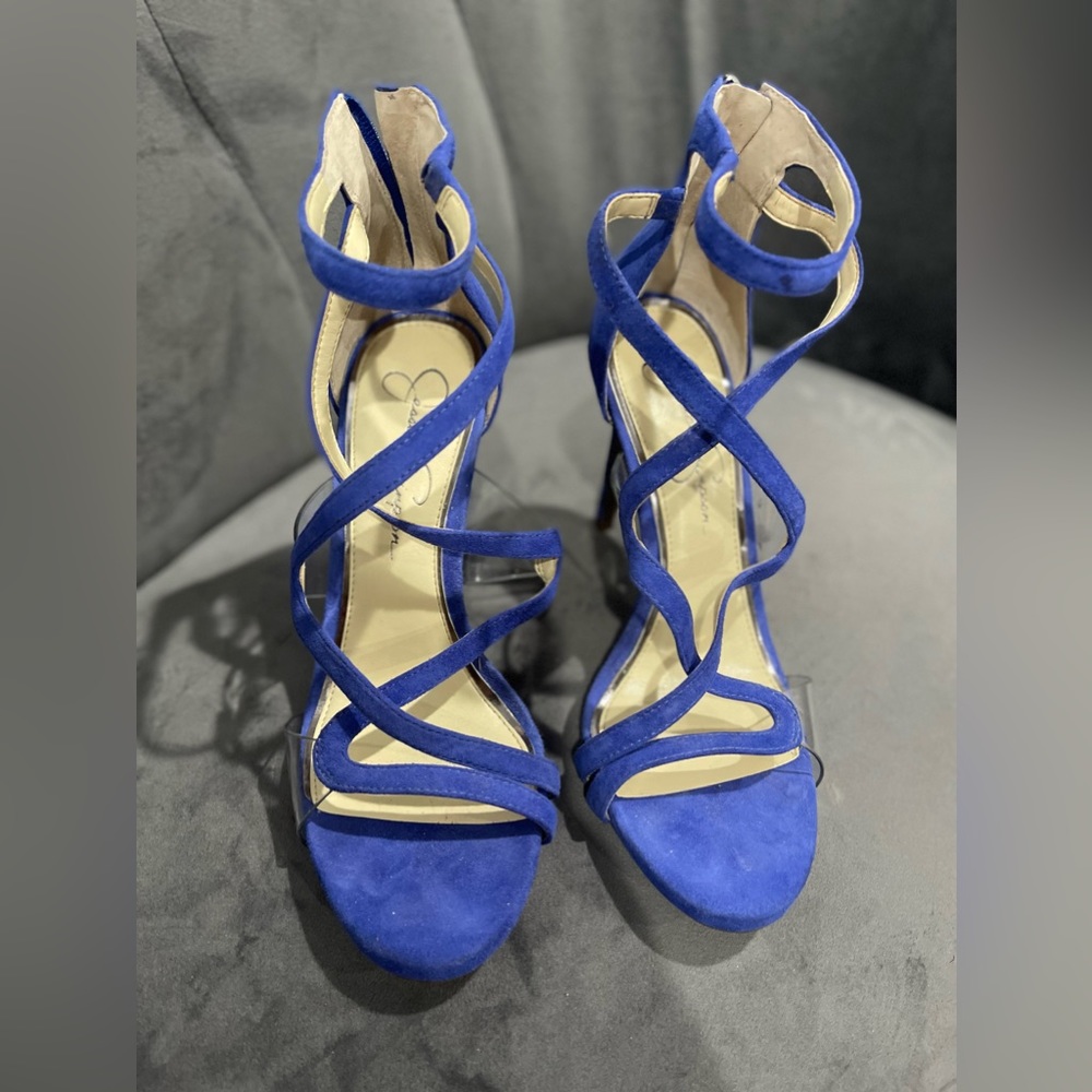 Jessica Simpson Blue Suede Strap Heels 8.5
